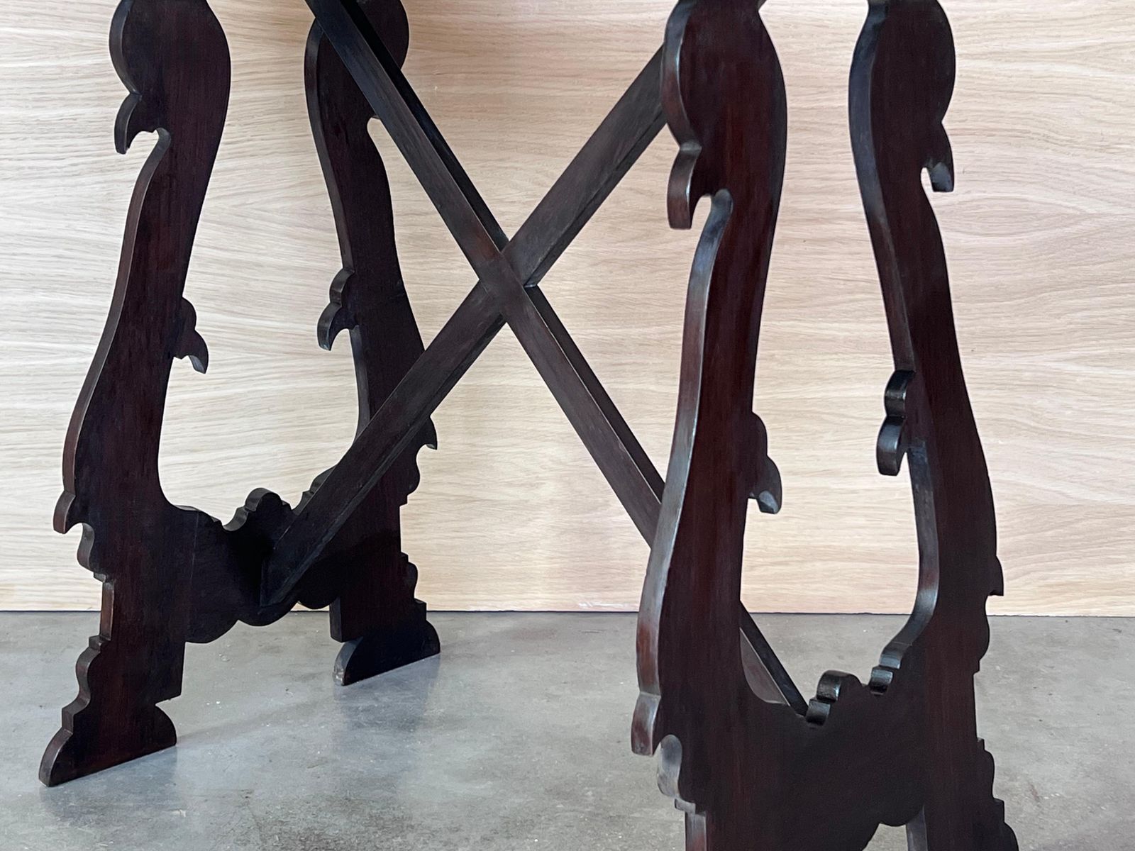 2110.0 19th Century Ebonized Baroque Spanish Side Table With Lyre Legs photo