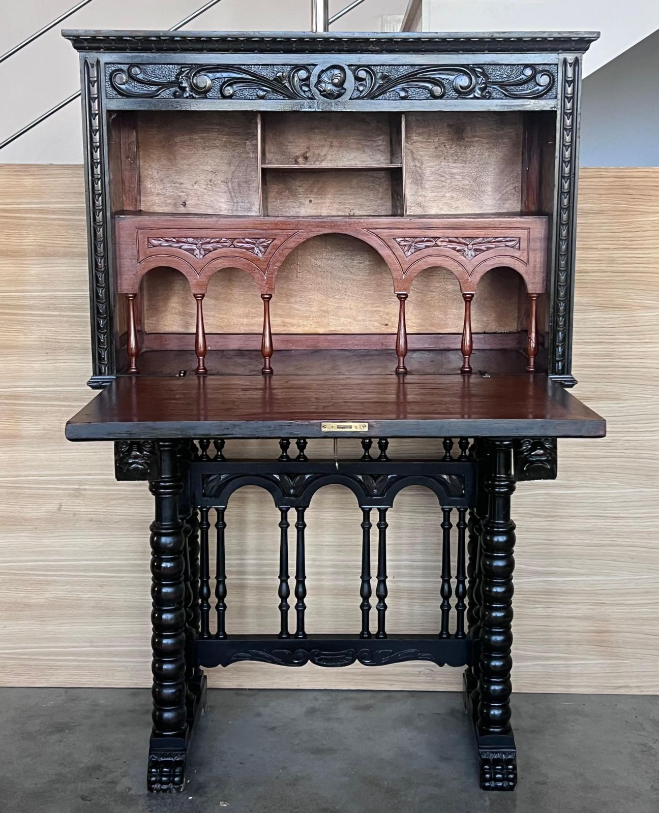 20th Century Spanish Baroque Style Cabinet On Stand, Bargueno Or Varqueno photo 4867.0