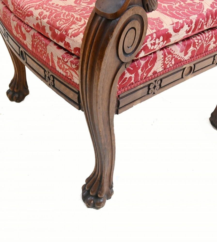 Pair Walnut French Arm Chairs Carved Farmhouse Fauteuil photo for sale