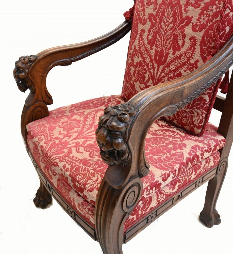 Pair Walnut French Arm Chairs Carved Farmhouse Fauteuil photo Furniture