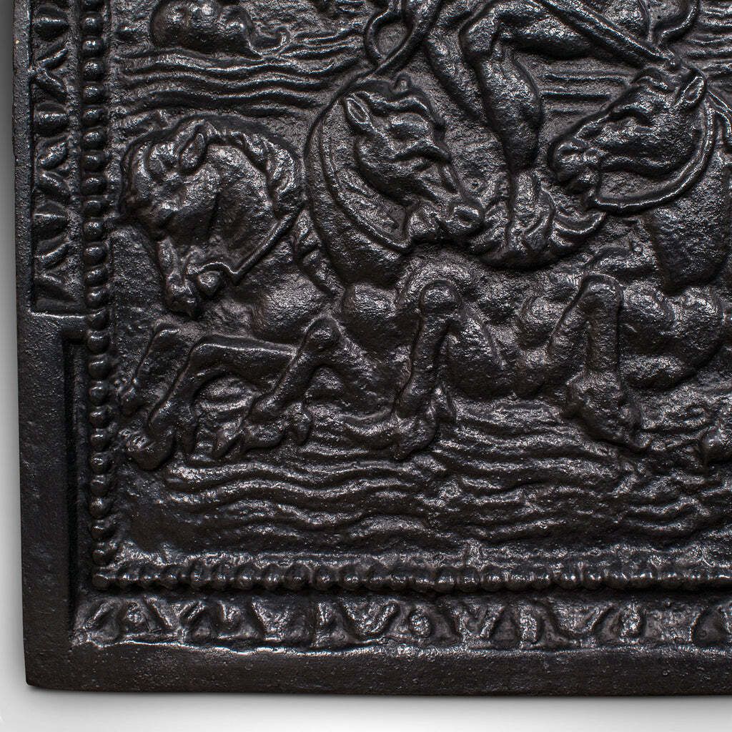Antique Relief Fire Back, English Cast Iron Fireplace Reflector, Victorian, 1880 photo vintage