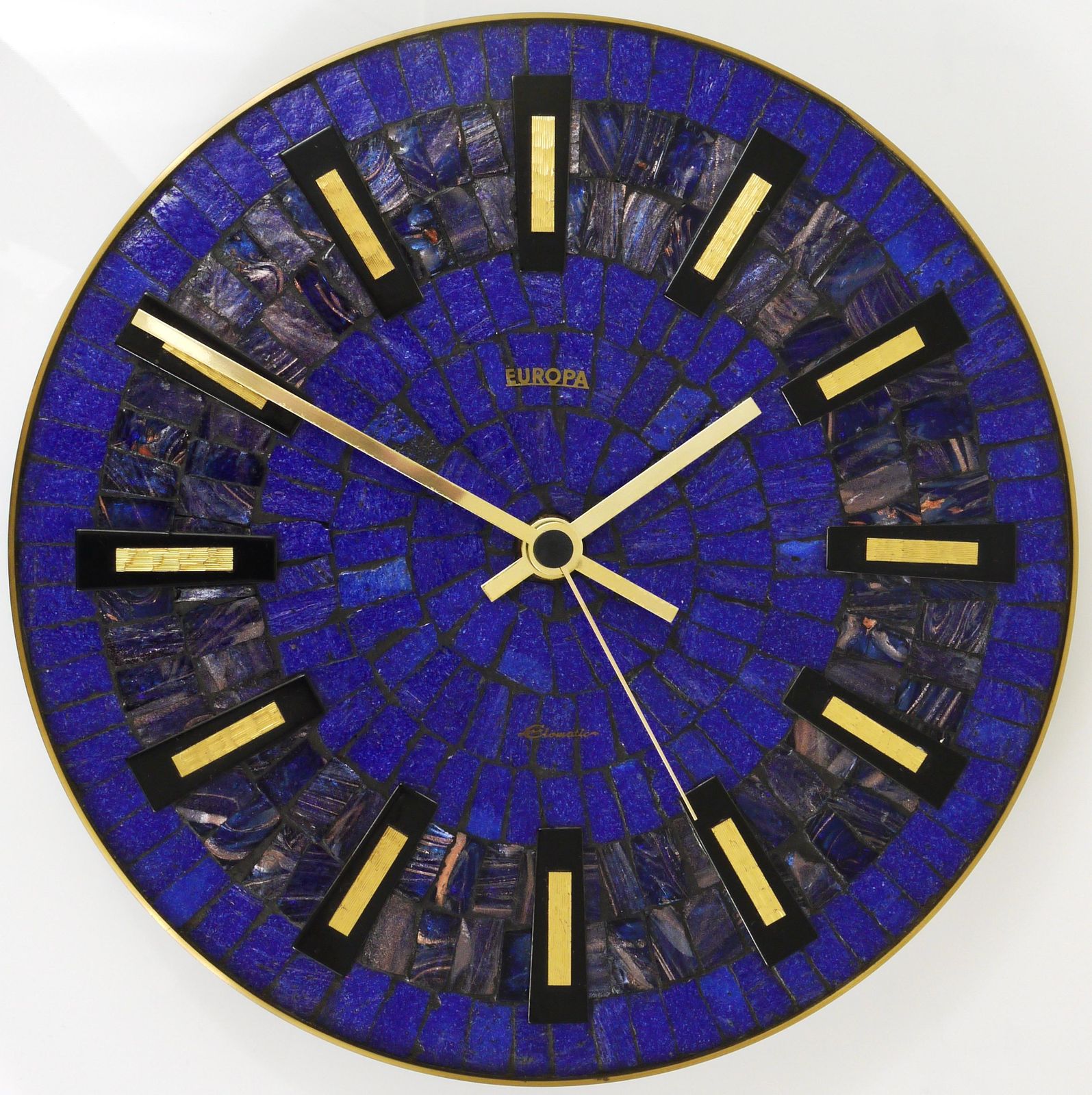 Round Modernist Blue Mosaic Wall Clock "Europa, " Germany, 1950s photo for sale