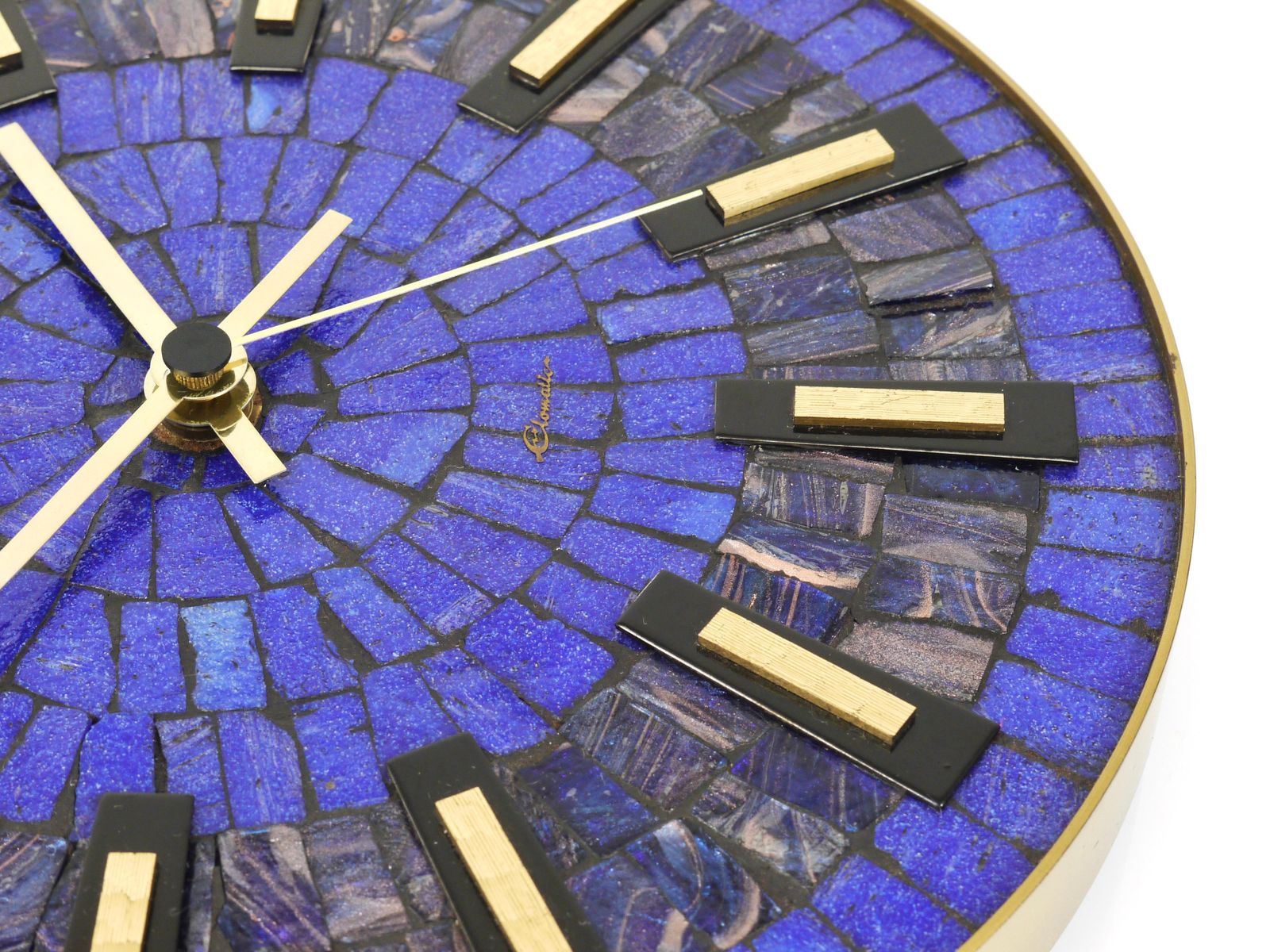 Round Modernist Blue Mosaic Wall Clock "Europa, " Germany, 1950s photo Home Decor
