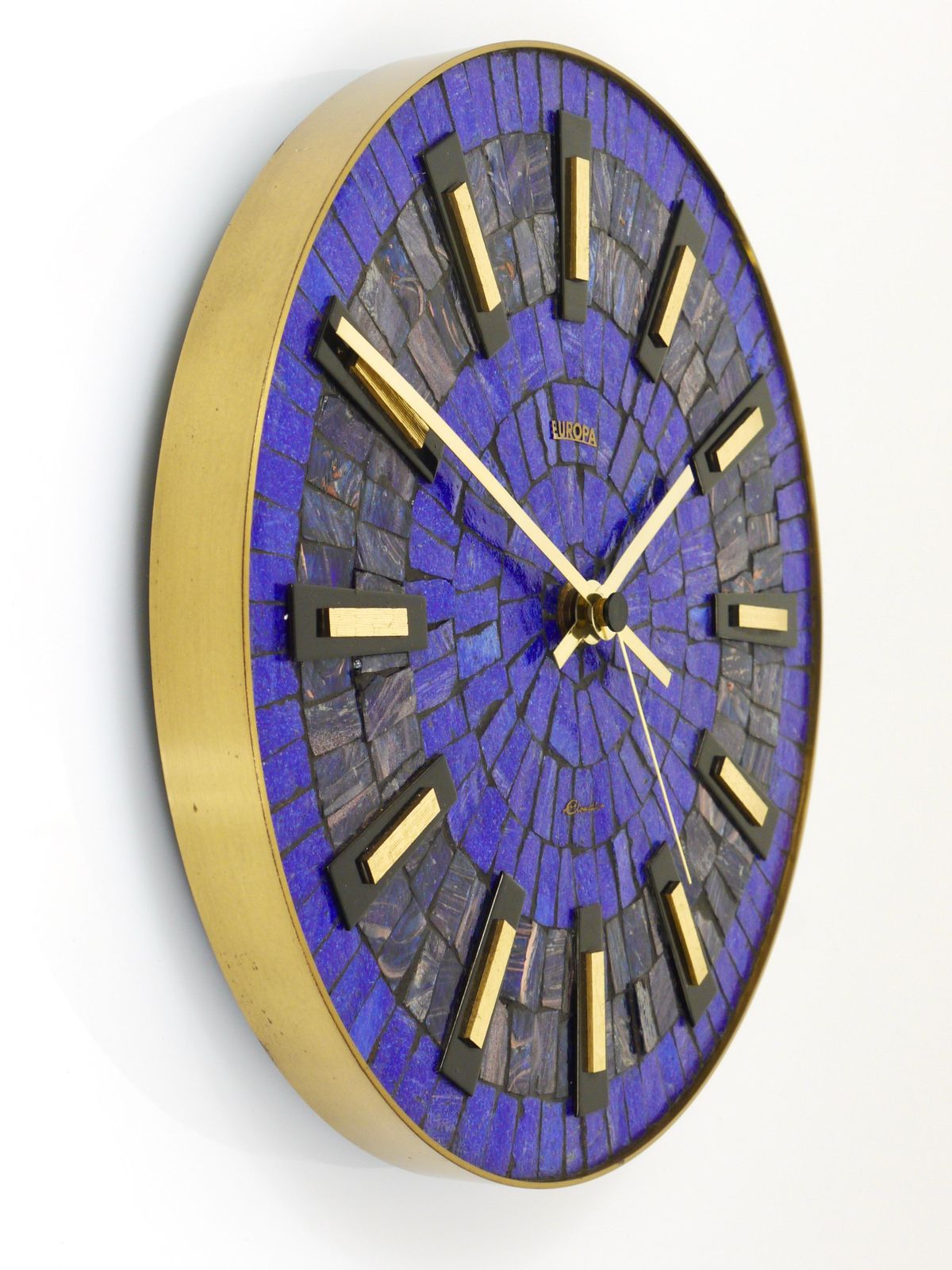 Round Modernist Blue Mosaic Wall Clock "Europa, " Germany, 1950s photo vintage