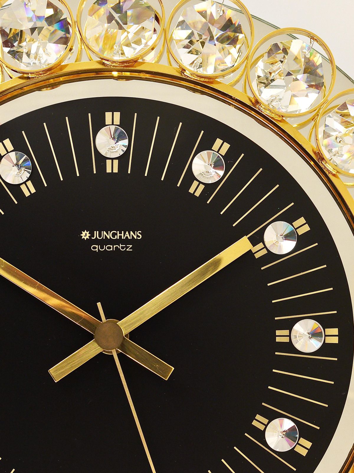 Golden Junghans Hollywood Regency Gilt And Crystals Wall Clock, Germany, 1970s photo 1070.0