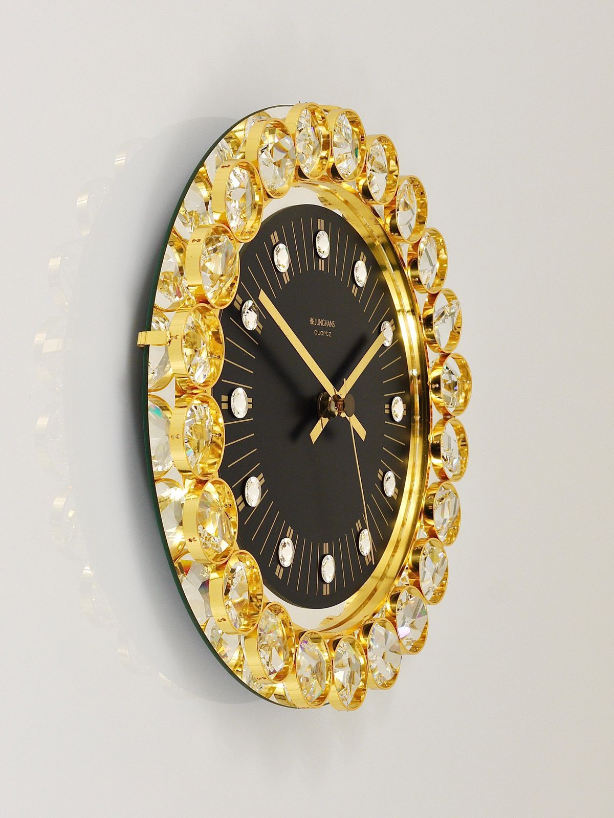 photo furniture Golden Junghans Hollywood Regency Gilt And Crystals Wall Clock, Germany, 1970s