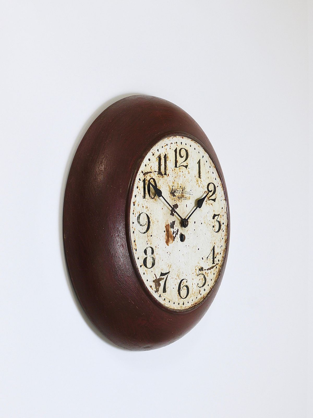 Antique 1920s Public Iron Wall Clock With Hand Painted Dial, Industrial Style photo for sale