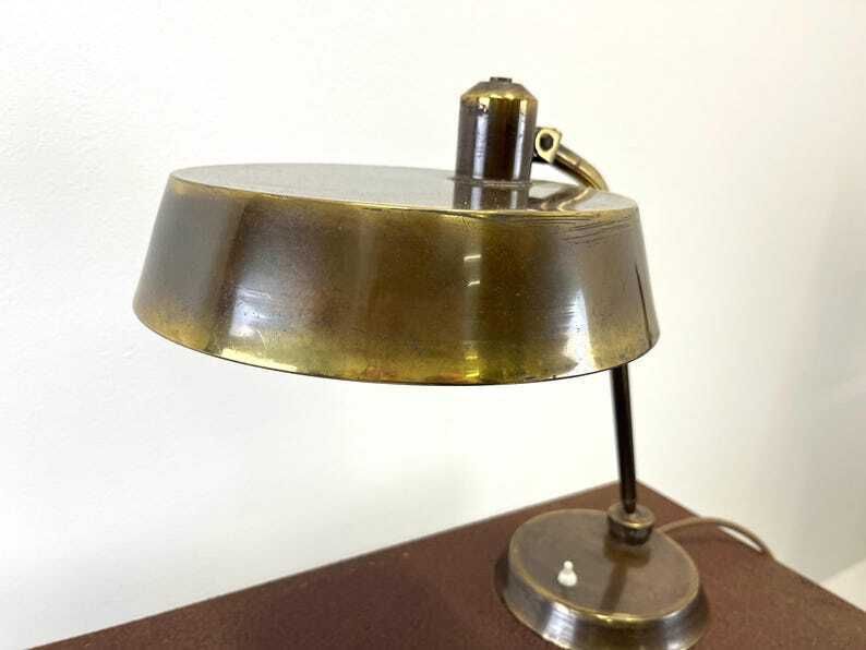 Antique Brass Desk Lamp / Mid Century Table Lamp / Italian Articulating Lamp 60s / Art Deco Lamp / Study Lamp / Lamp For Desk photo 300.0