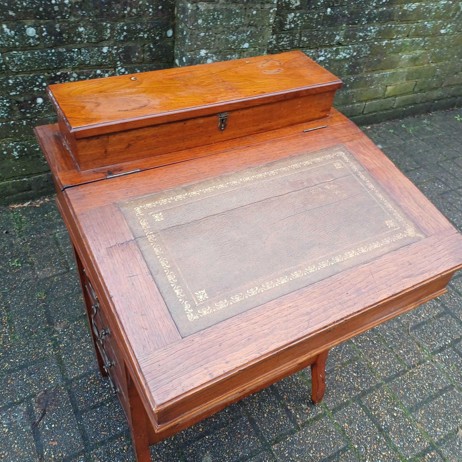 Vintage Davenport Antique Walnut Writing Desk With Carved Panel, Late 19th/Early 20th Century photo for sale