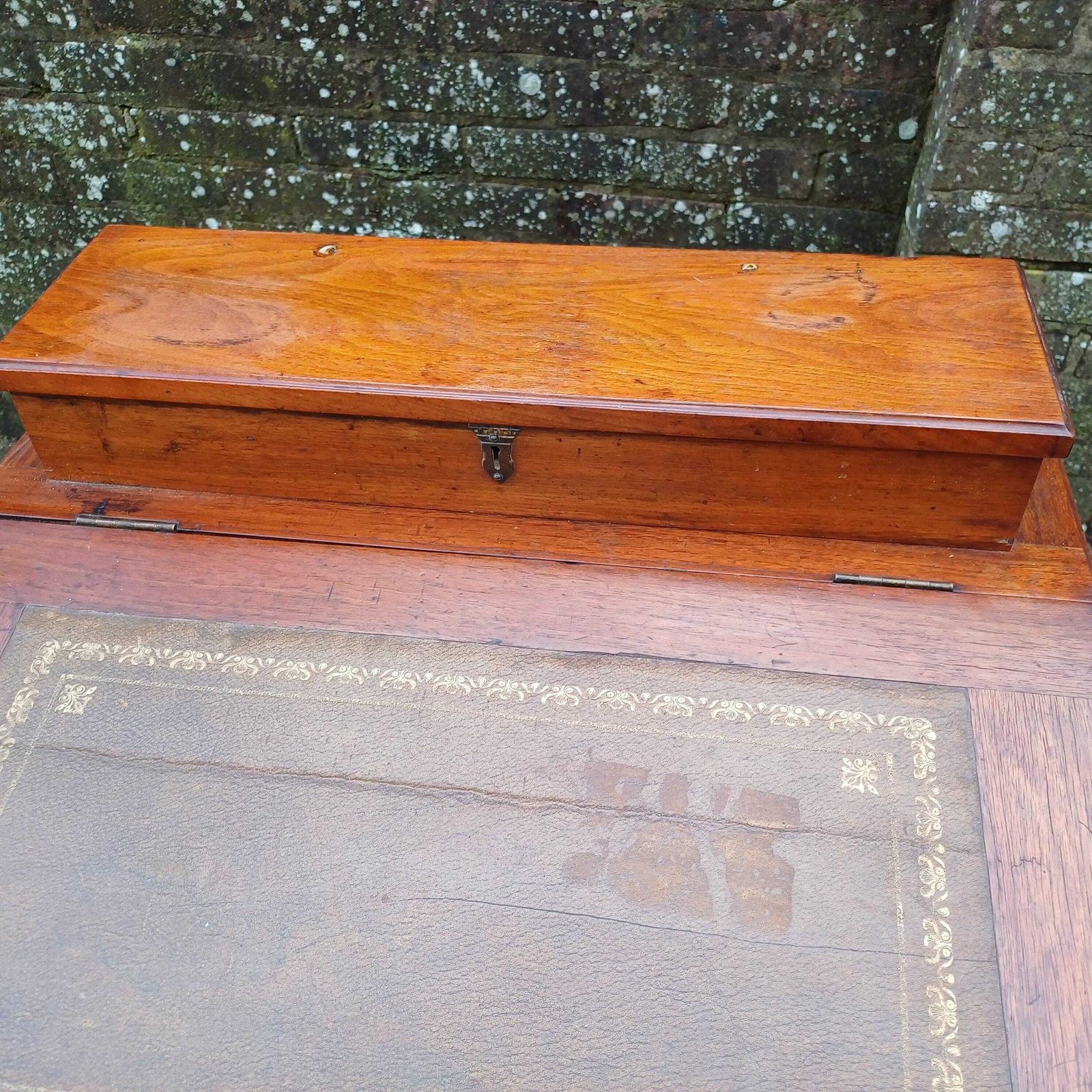 Vintage Davenport Antique Walnut Writing Desk With Carved Panel, Late 19th/Early 20th Century photo vinterior