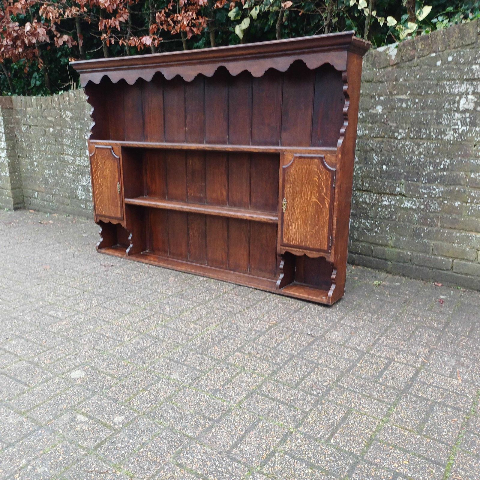 Huge Imposing 6ft Victorian Plate Rack Dresser Top Display Shelves Made Of Solid Oak With 2 Cupboards photo 795.0