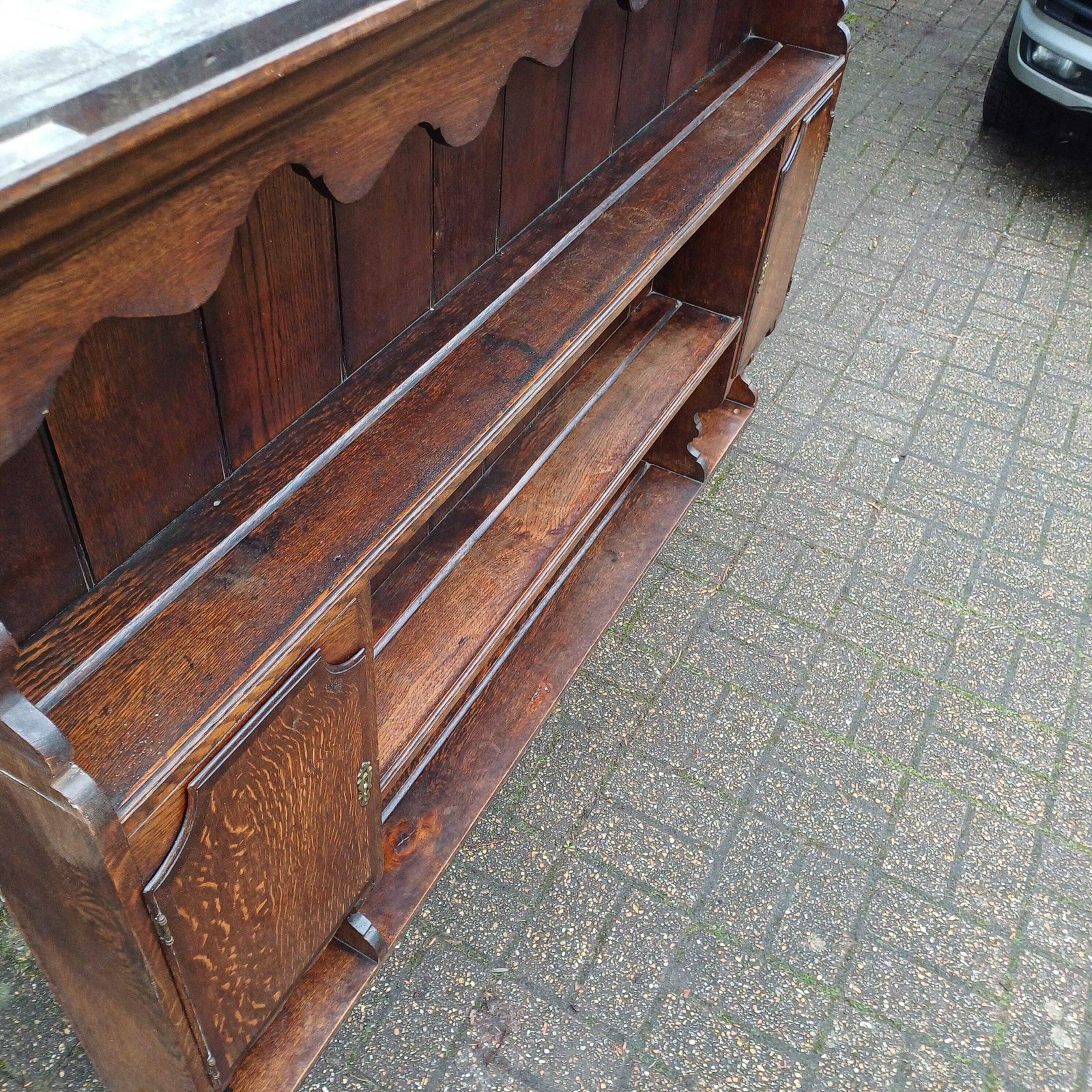 Huge Imposing 6ft Victorian Plate Rack Dresser Top Display Shelves Made Of Solid Oak With 2 Cupboards photo vintage