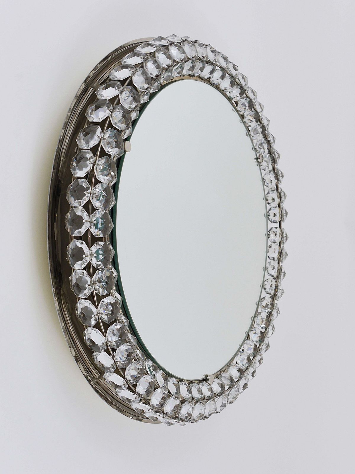 photo furniture Bakalowits Vienna Round Backlit Wall Mirror With Huge Crystals, Austria, 1950s