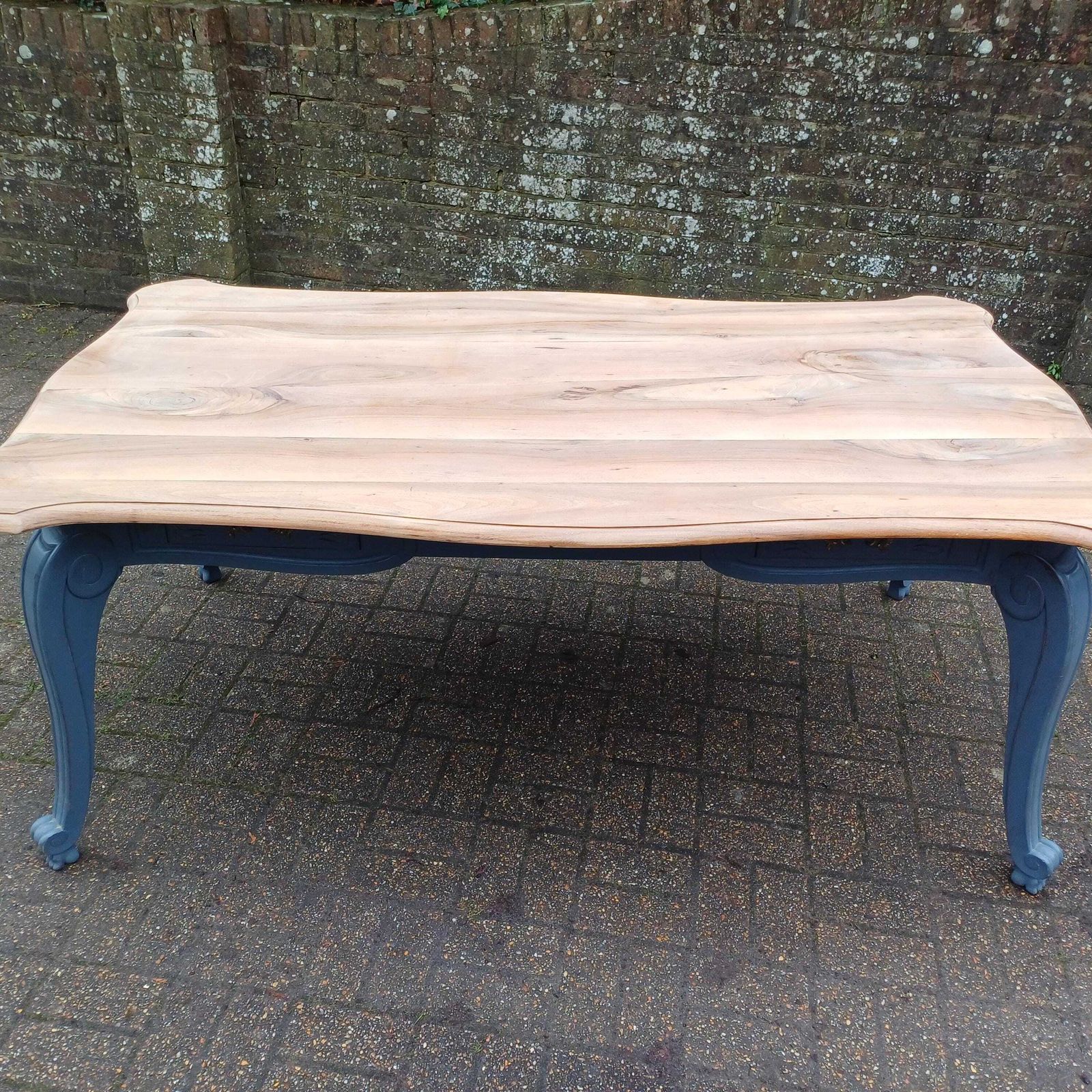 Huge 6ft French Dining Table Or Desk. Beautifully Upcycled Painted Grey Base Stripped Wooden Top photo Furniture