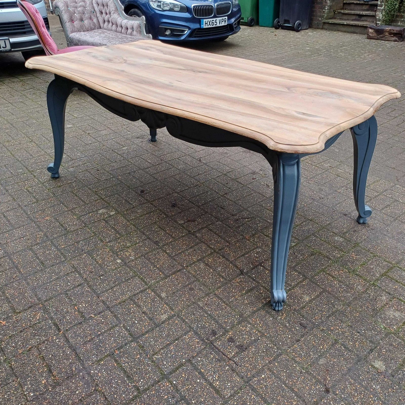 Huge 6ft French Dining Table Or Desk. Beautifully Upcycled Painted Grey Base Stripped Wooden Top photo 995.0