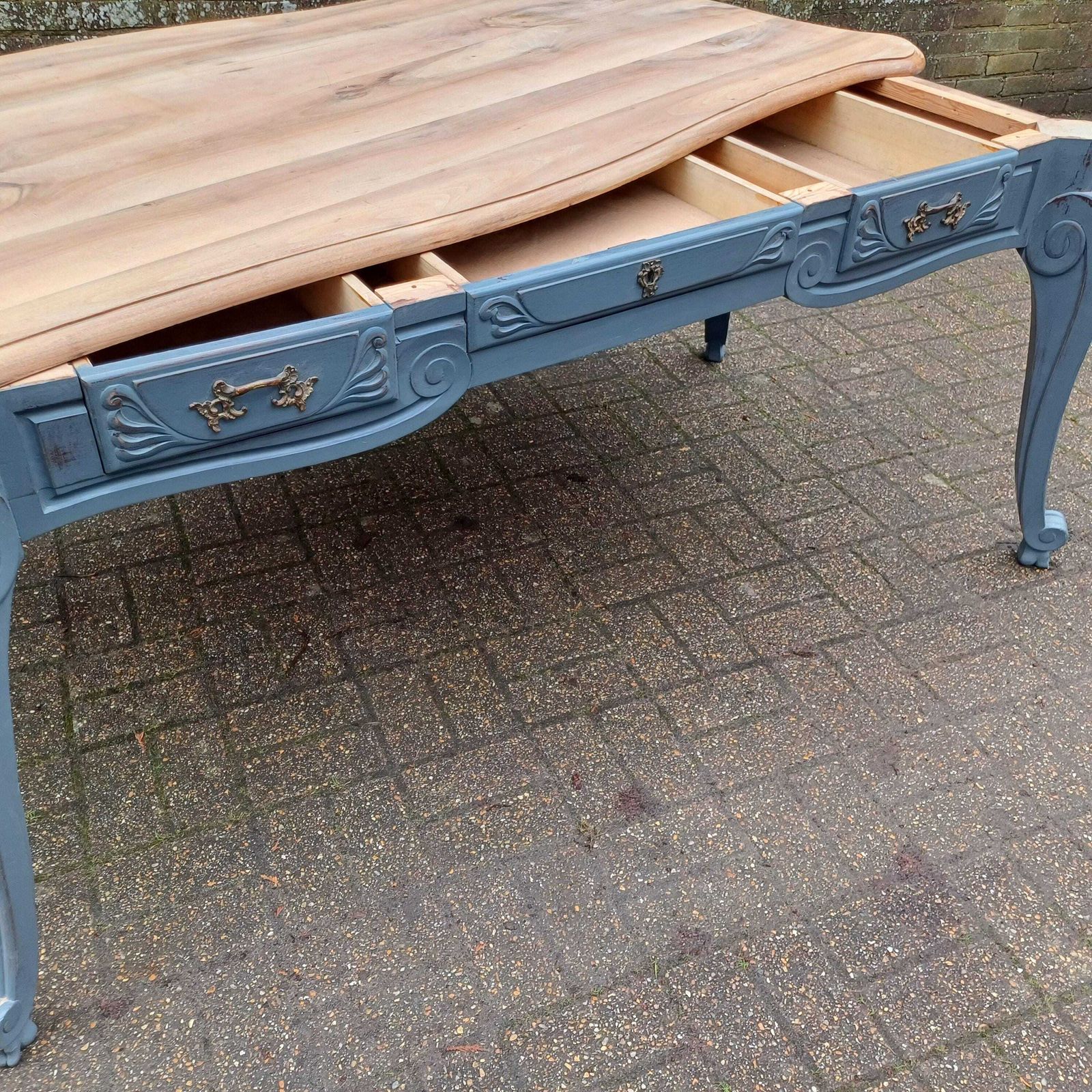 Huge 6ft French Dining Table Or Desk. Beautifully Upcycled Painted Grey Base Stripped Wooden Top photo buy