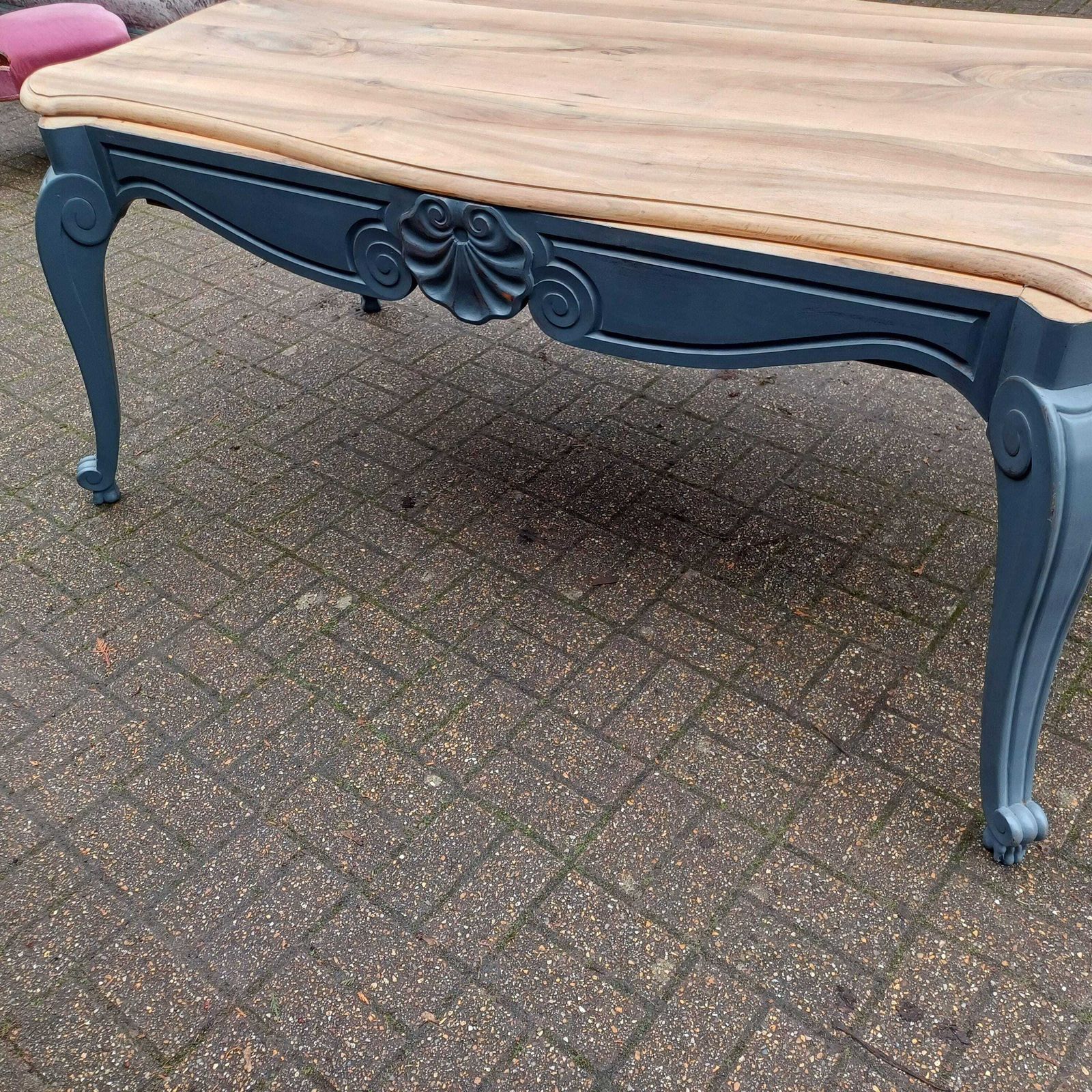 Huge 6ft French Dining Table Or Desk. Beautifully Upcycled Painted Grey Base Stripped Wooden Top photo vintage