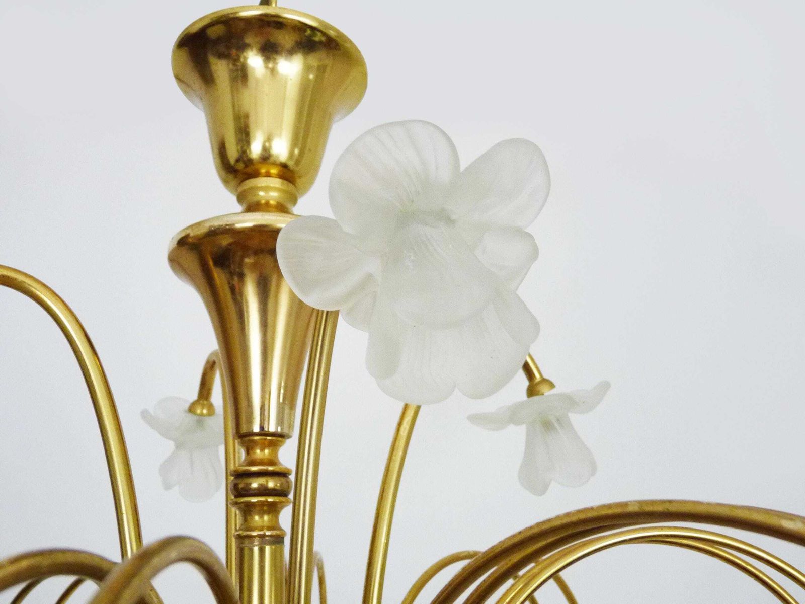 Art Nouveau Style Chandelier In Brass With Pendants And Glass Globe With 3 Lights. Italy 70s 80s photo vinterior