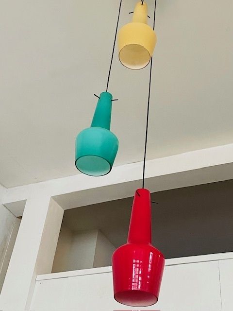Italian Mid Century Modern Cascading Glass Chandelier photo vinterior