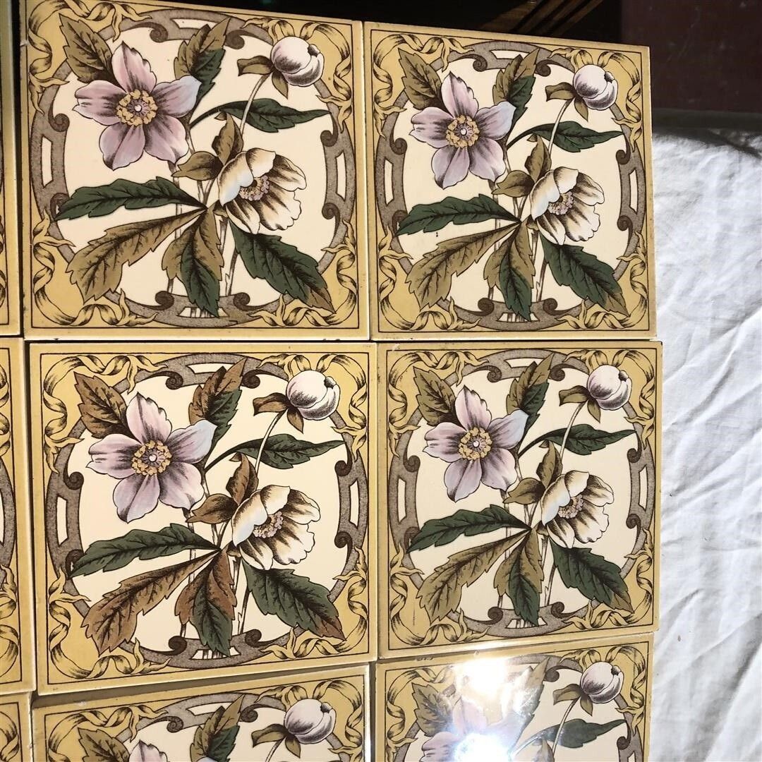 photo for sale Set Of 15 Ceramic Fireplace Tiles With Anemone Flower Design Ex Display 0017