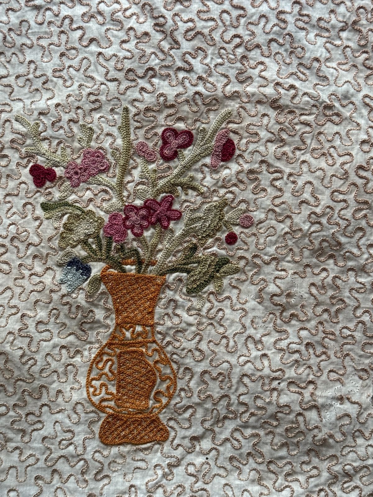 A Queen Anne Style Embroidered Silkwork And Linen Floral Panel Late 19th Century photo Art