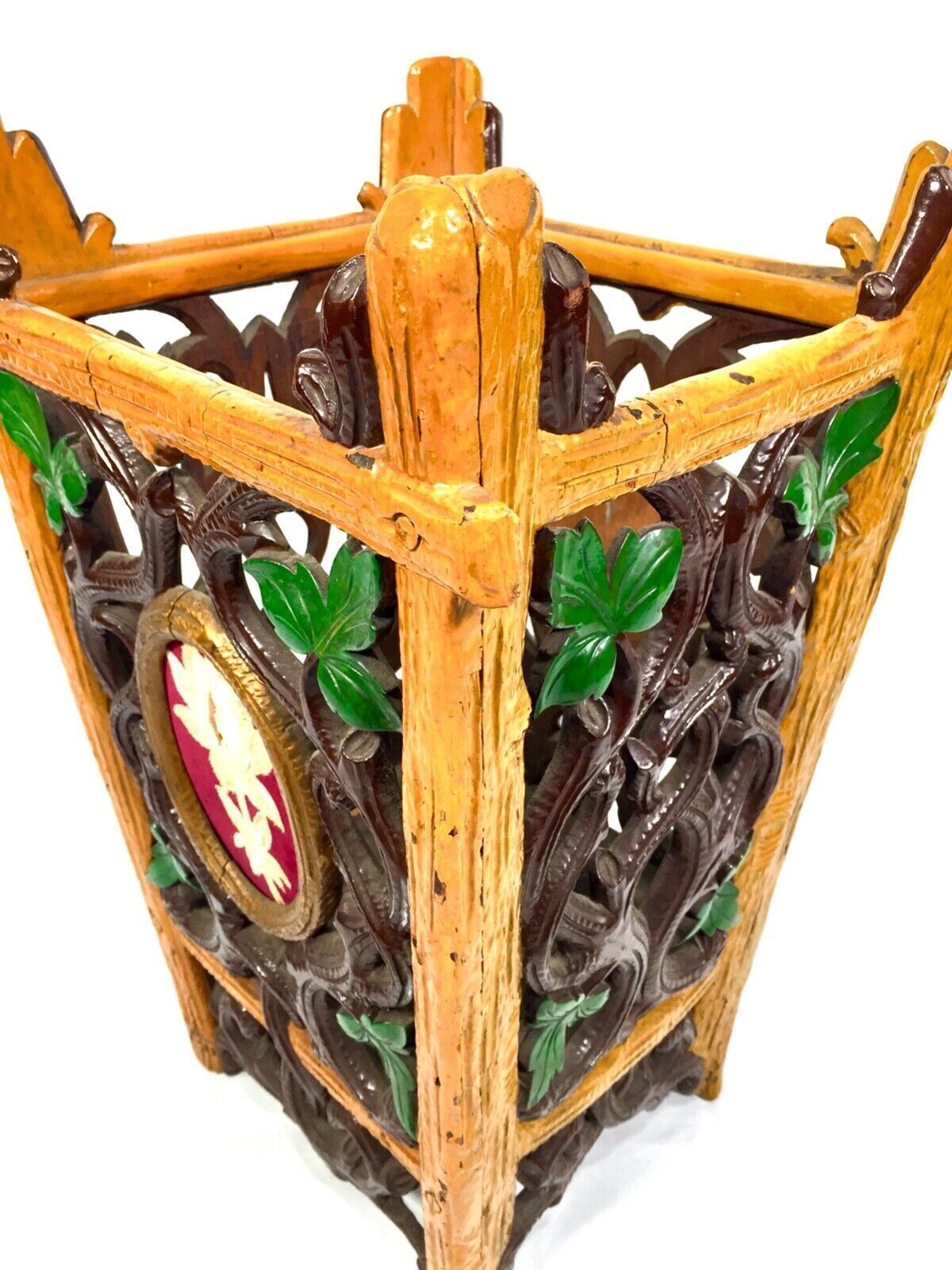 Antique Black Forest Wood Waste Paper Bin / Umbrella Stand / Stick Holder C.1900 photo for sale
