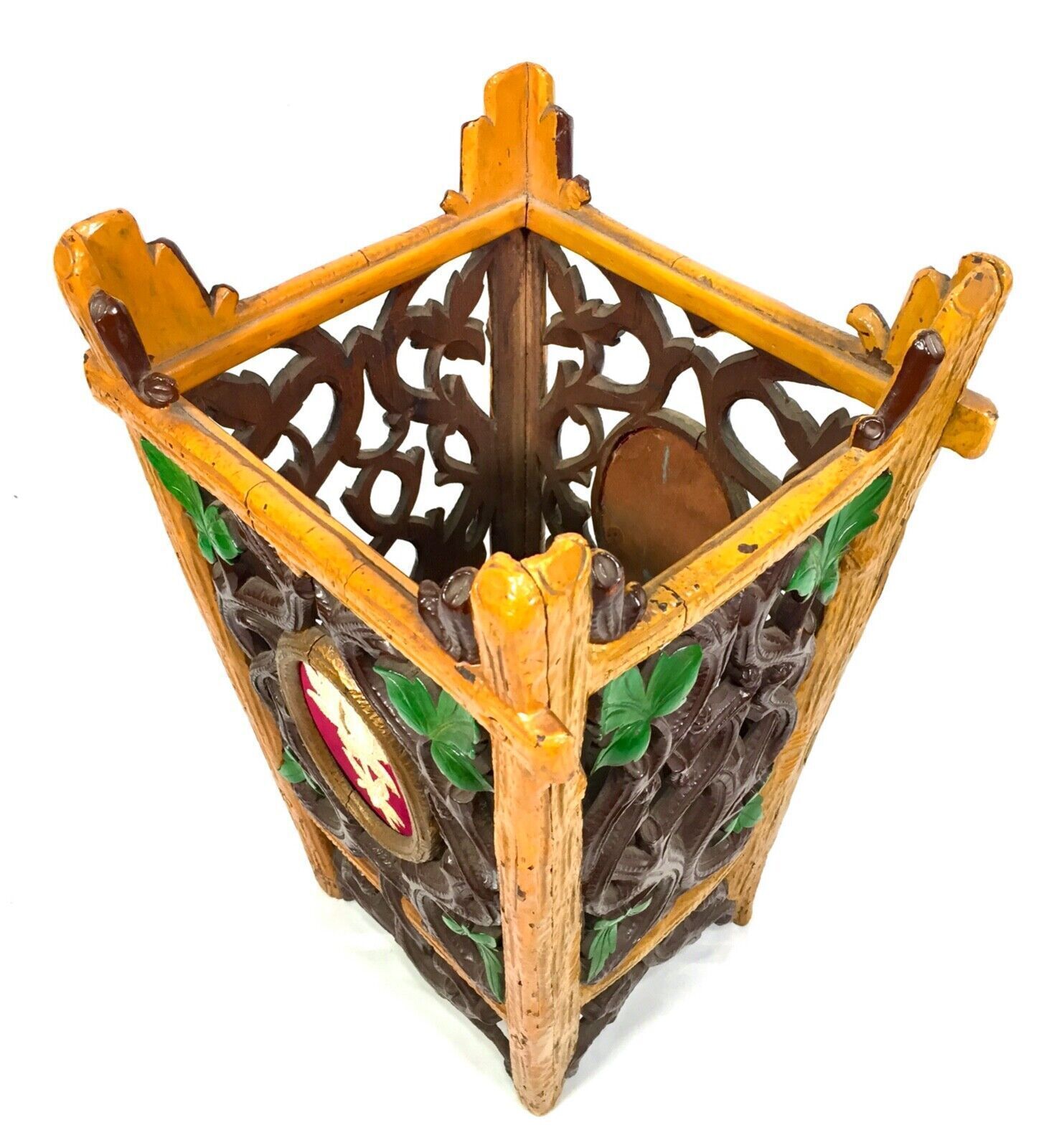 Antique Black Forest Wood Waste Paper Bin / Umbrella Stand / Stick Holder C.1900 photo Home Decor