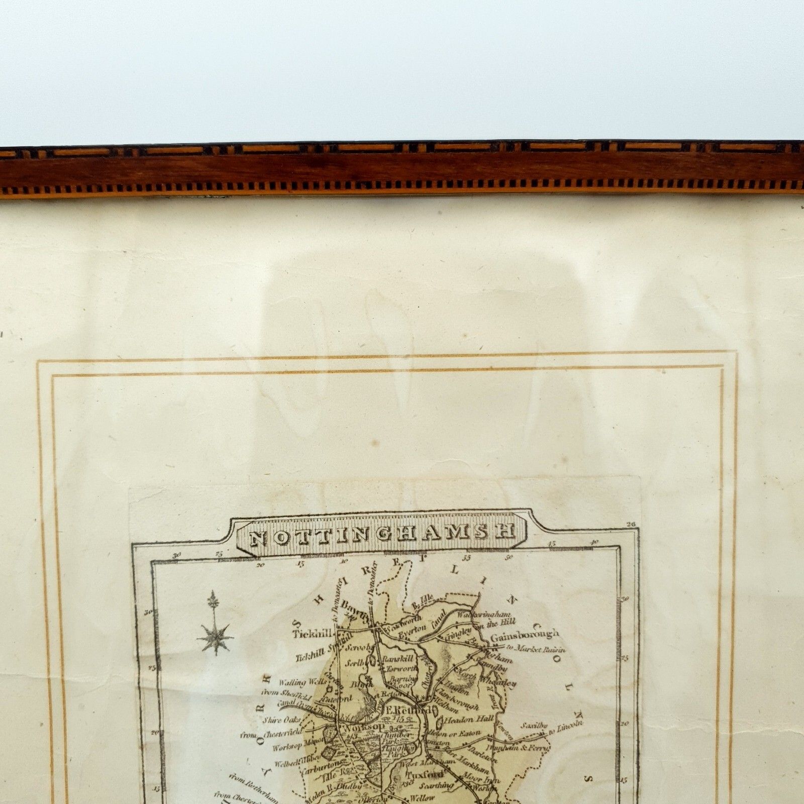 Antique Map John Wallace Cartography 1800s Nottinghamsh Atlas Marquetry Frame photo Art