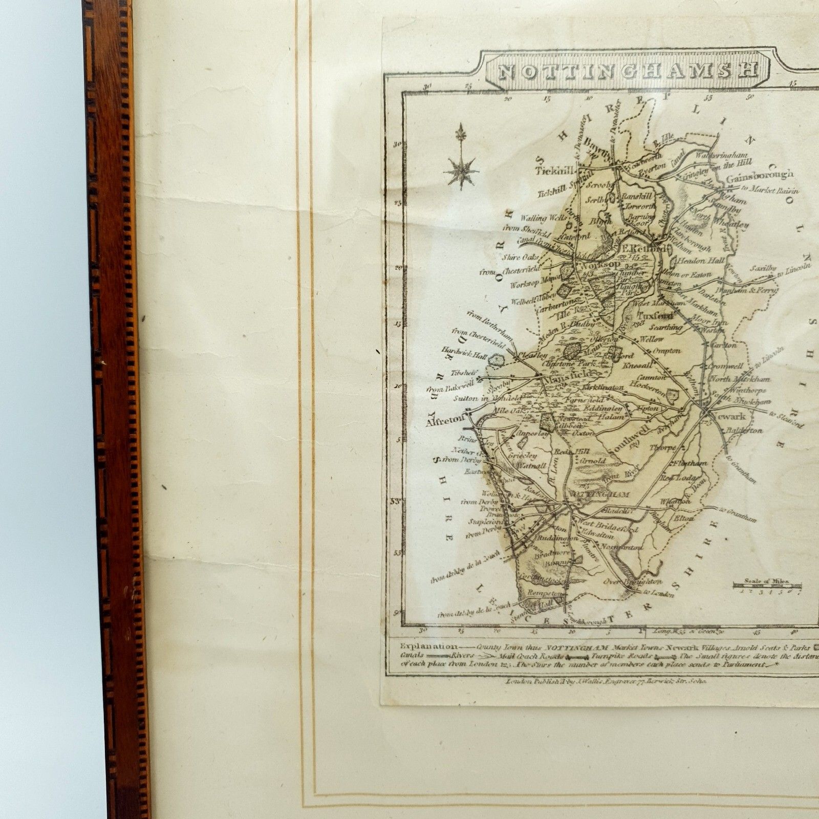 Antique Map John Wallace Cartography 1800s Nottinghamsh Atlas Marquetry Frame photo vinterior