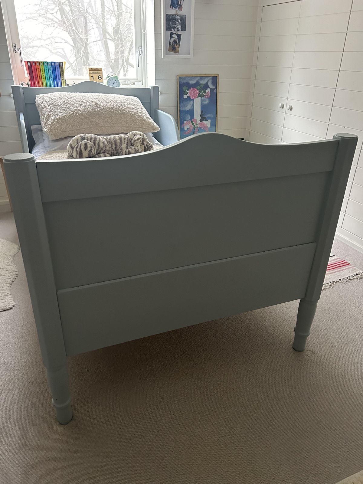 Painted French Antique Single Bed In Farrow & Ball Palma Grey photo for sale