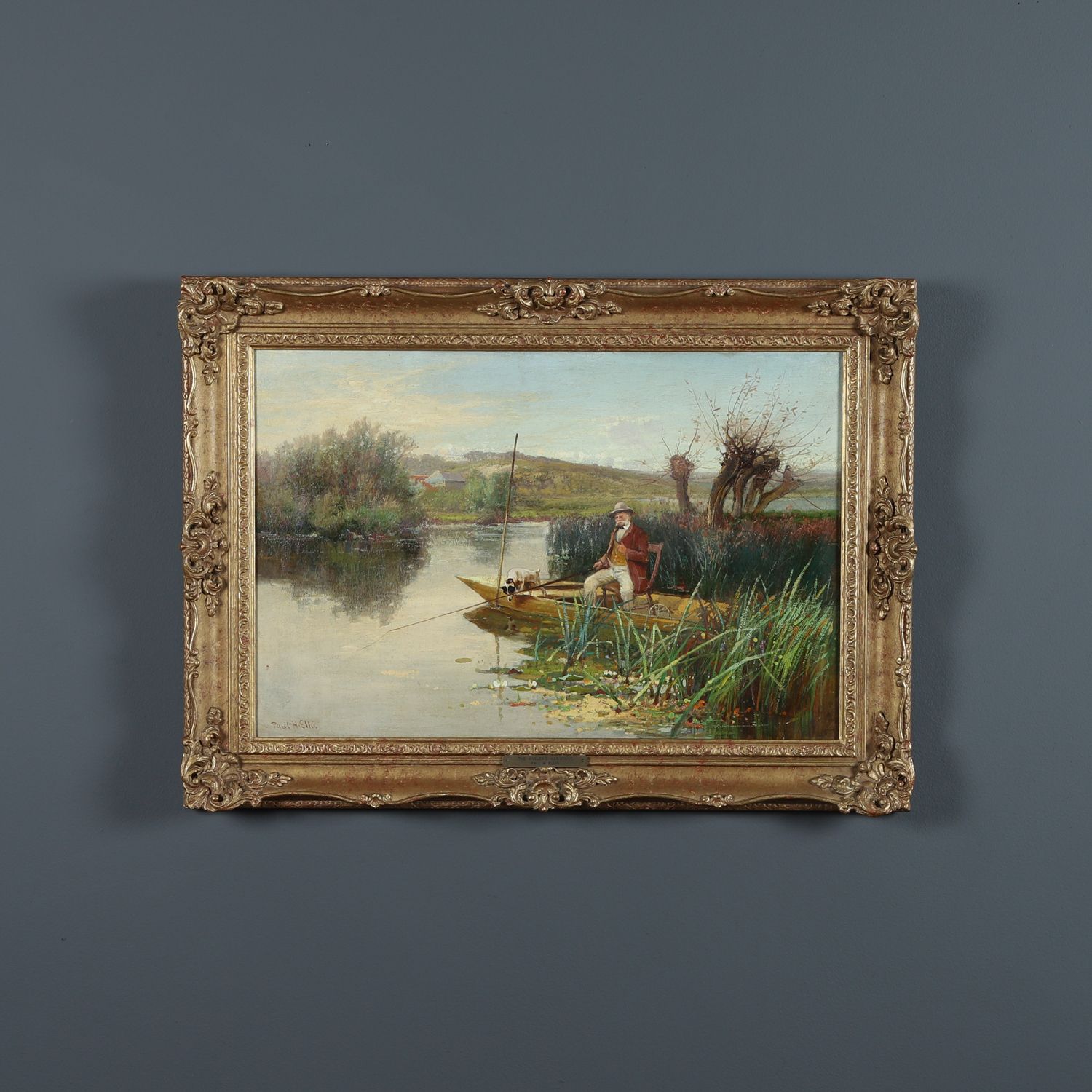 Nglish Victorian Angler’s Assistant Fishing Landscape Oil Painting Picture By Paul H Ellis (Circa 1890)