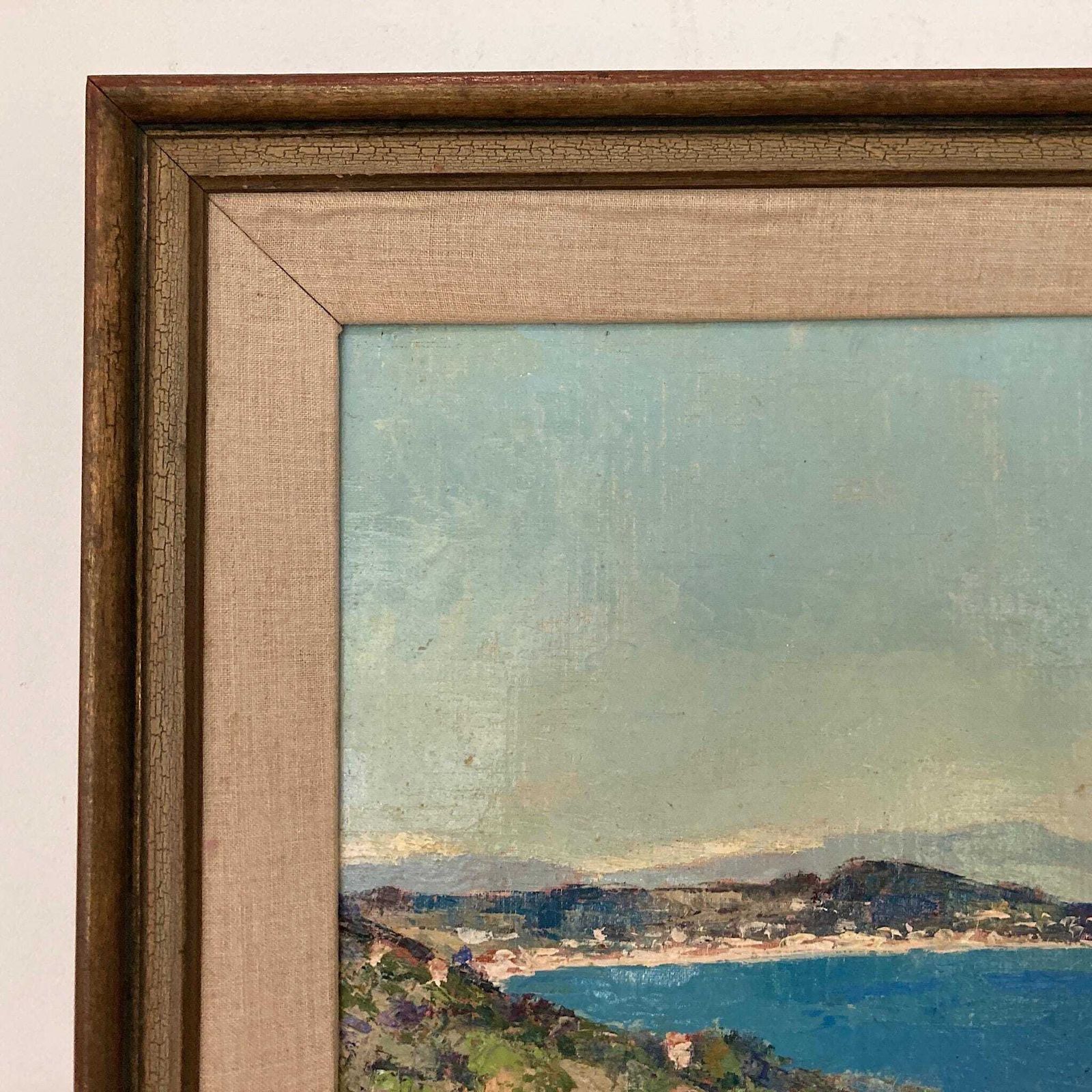 Cote D’azure   Vintage Oil On Canvas Board Coastline Painting Of The Cote D’azure France Dated 1957 photo buy