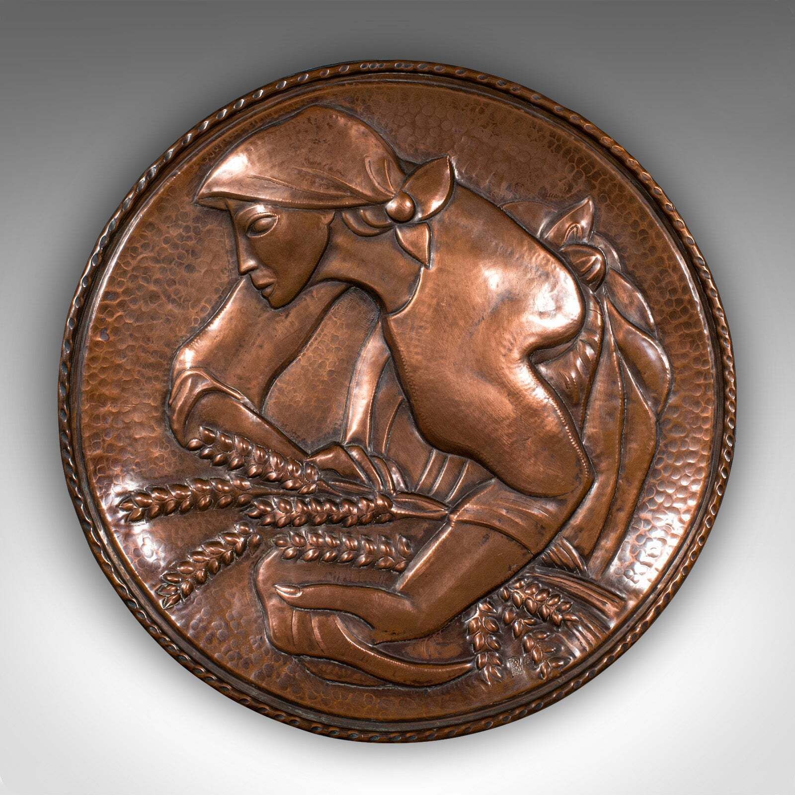 Large Vintage Relief Charger, Belgian, Hand Beaten Copper, Harvest Tray, C.1930 photo furniture
