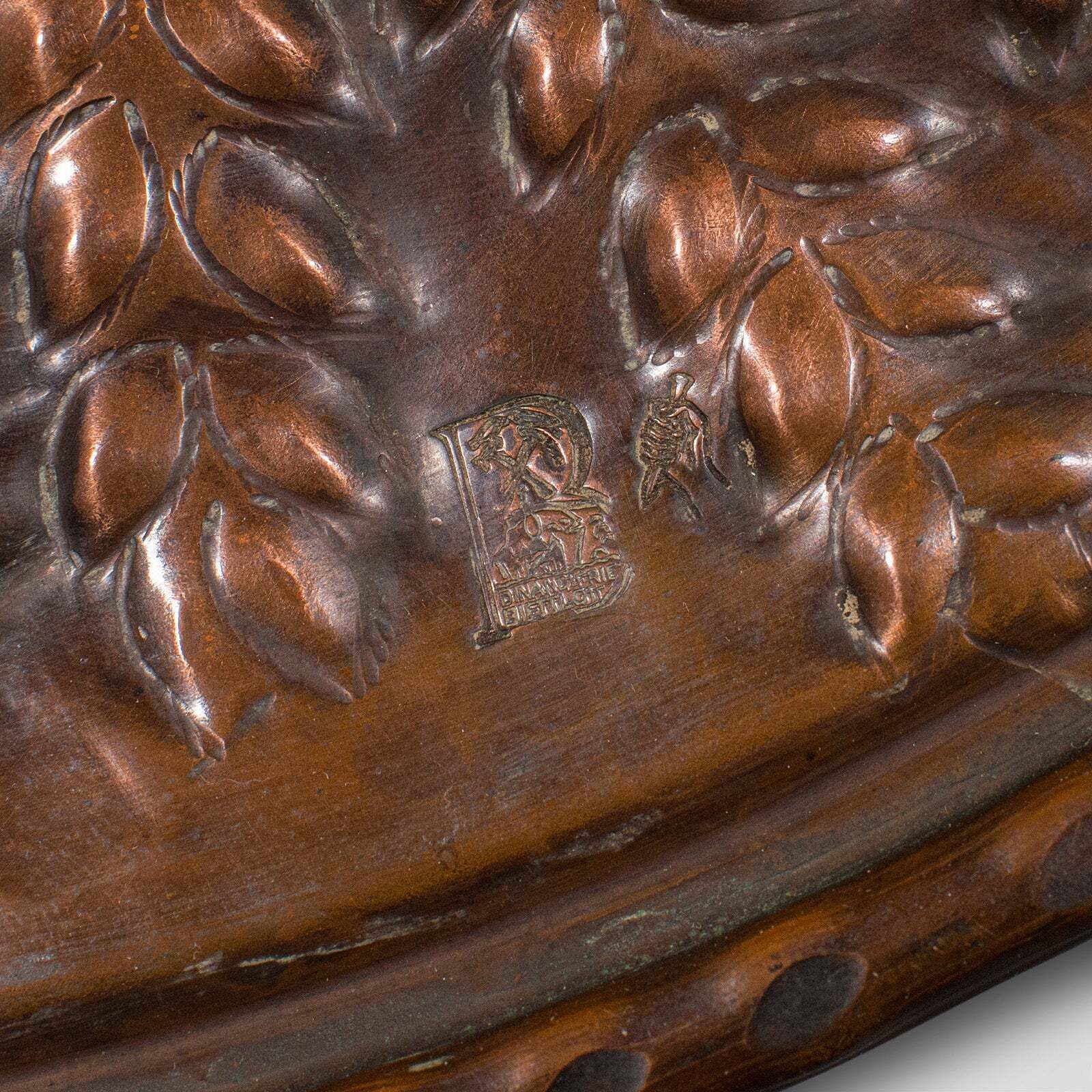 photo furniture Large Vintage Relief Charger, Belgian, Hand Beaten Copper, Harvest Tray, C.1930