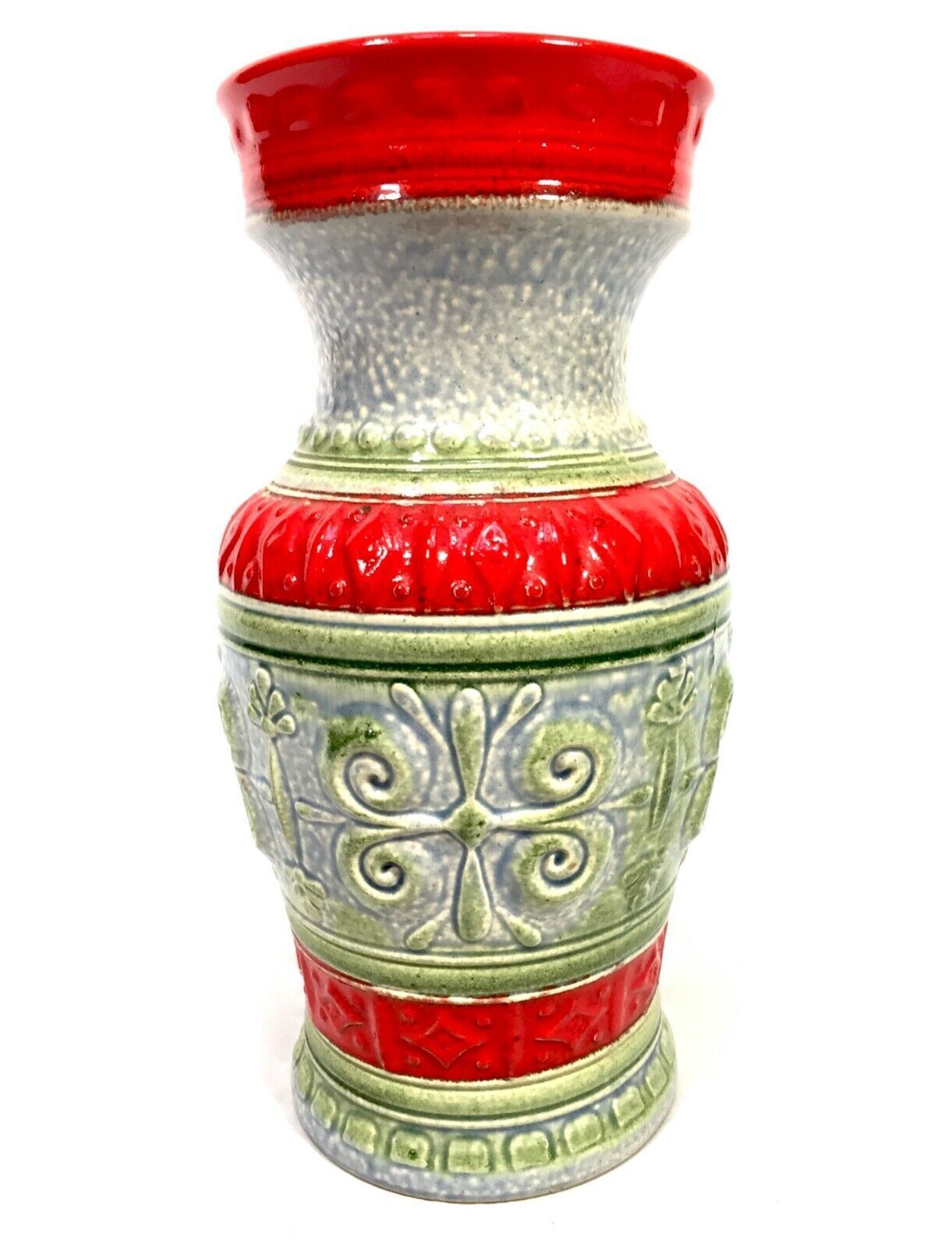 Vintage West German Pottery Vase / Red / Green / Blue / Large / 1970s photo furniture