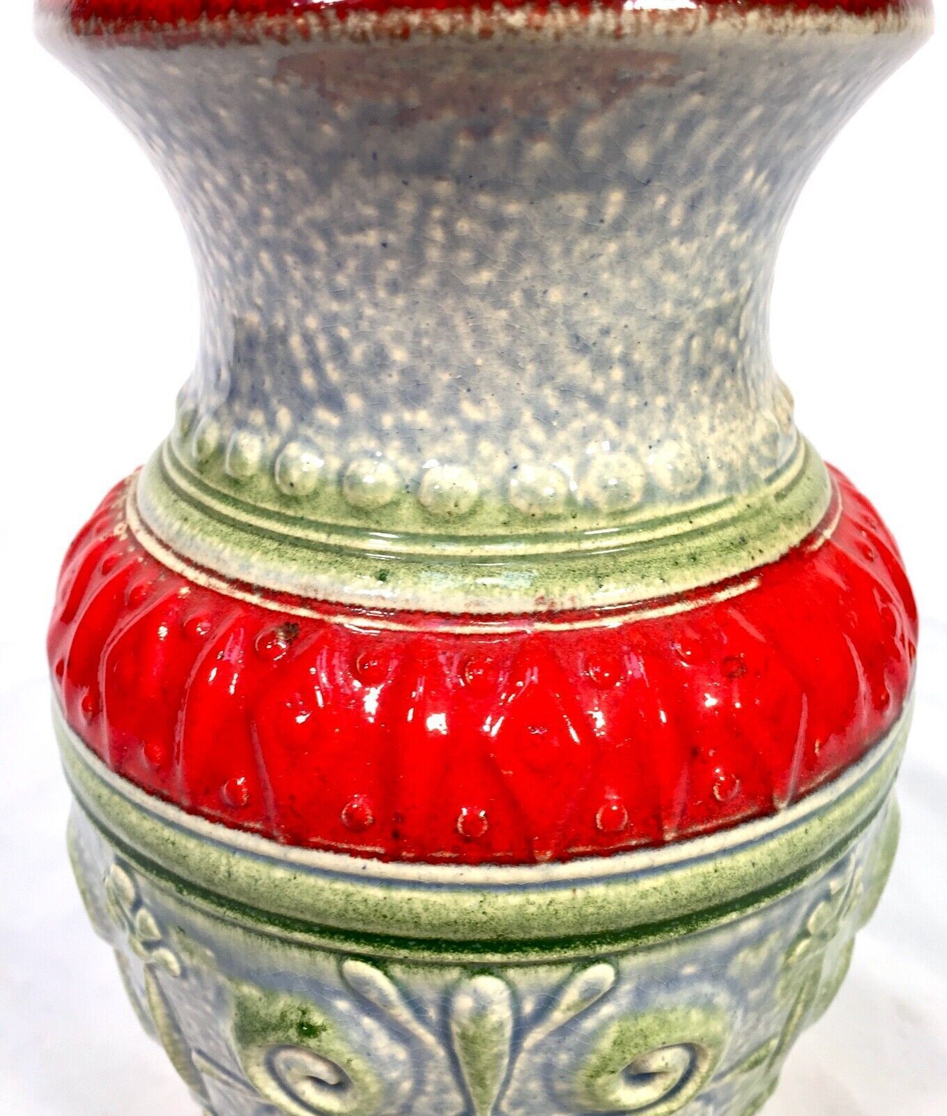 Vintage West German Pottery Vase / Red / Green / Blue / Large / 1970s photo vinterior