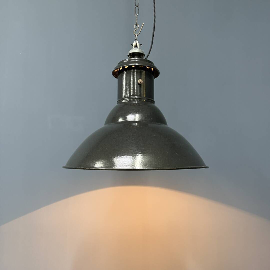 French Medium Black Enamel Pendant Lamp