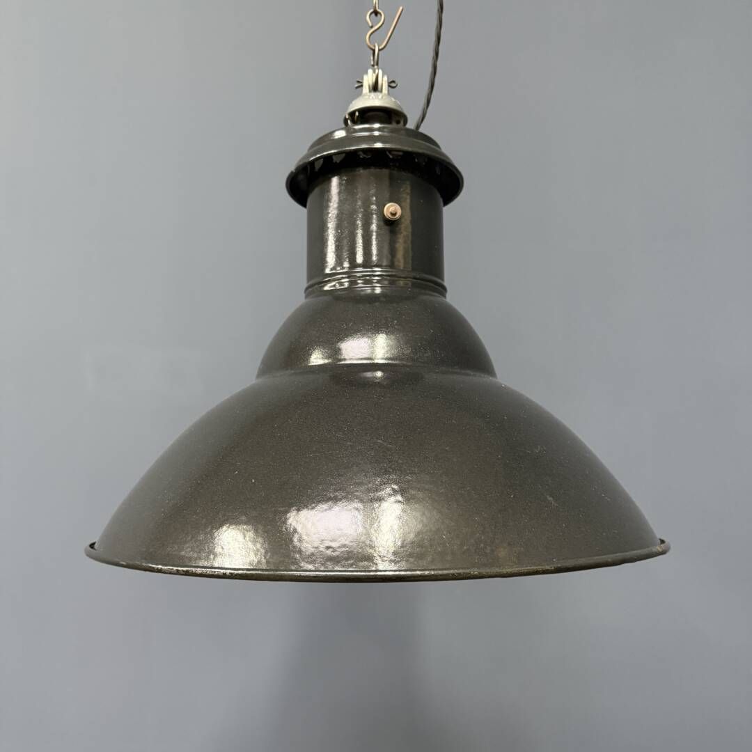 French Medium Black Enamel Pendant Lamp photo for sale
