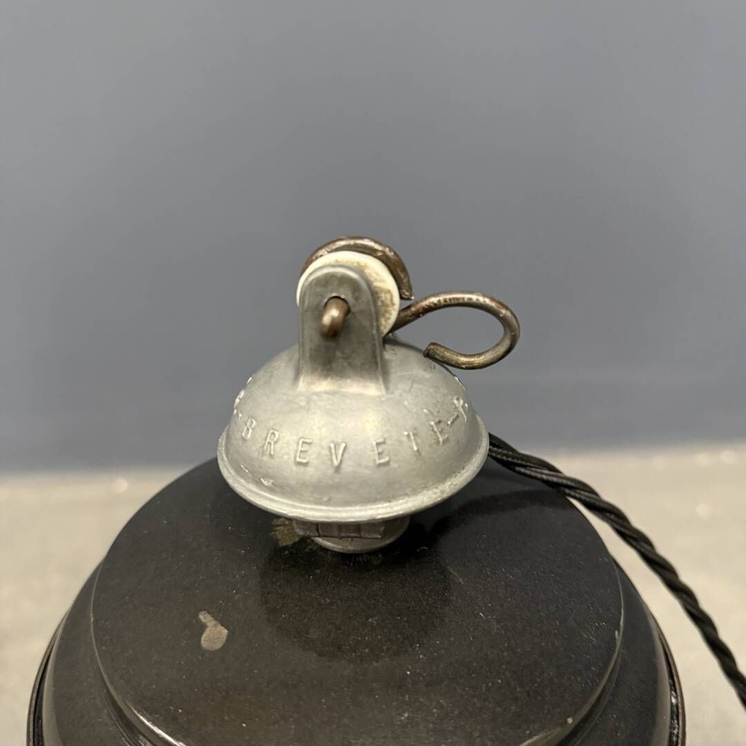photo vintage French Medium Black Enamel Pendant Lamp