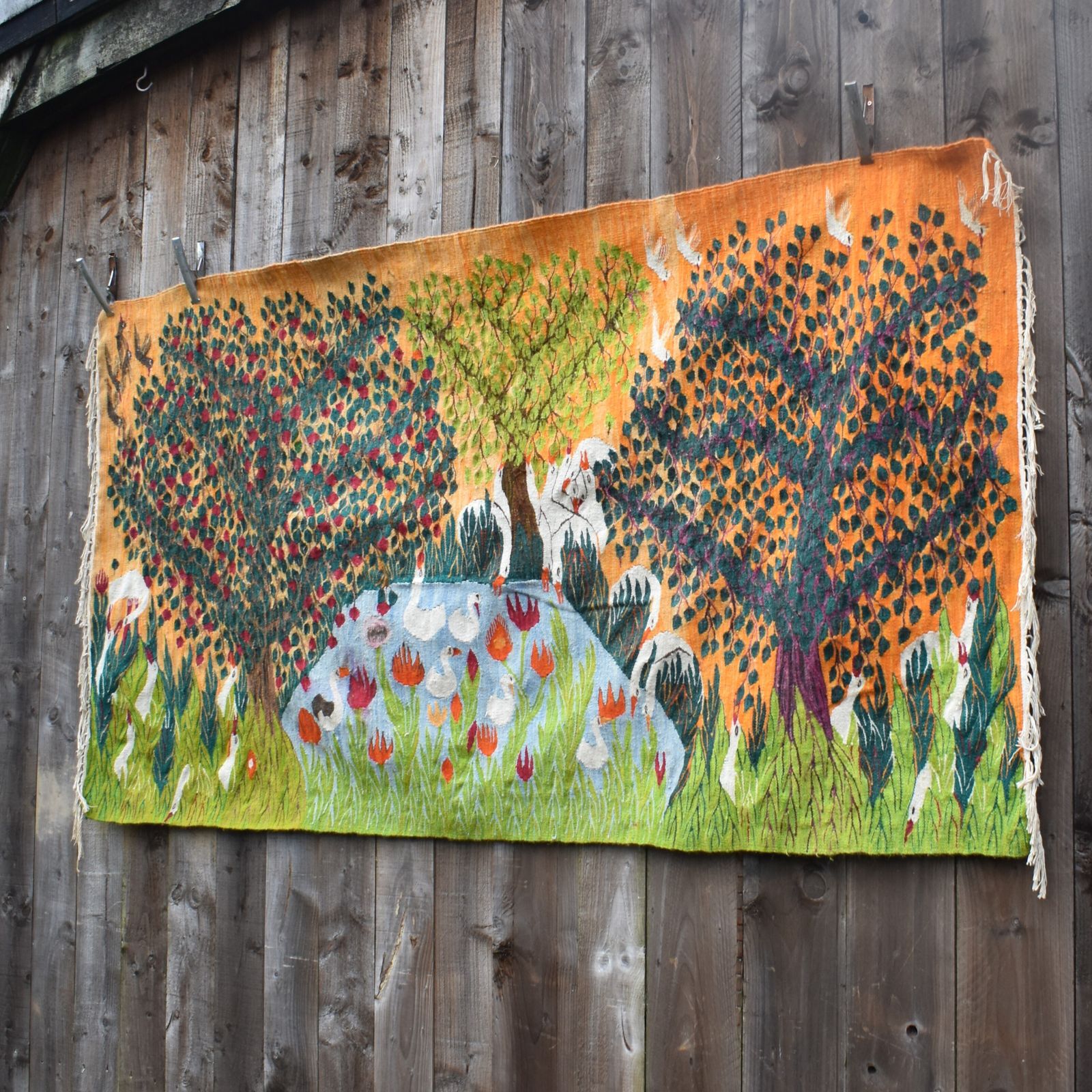 Vintage Egyptian Wissa Wassef Hand Made Tree Of Life & Birds Tapestry Kilim Rug photo vinterior