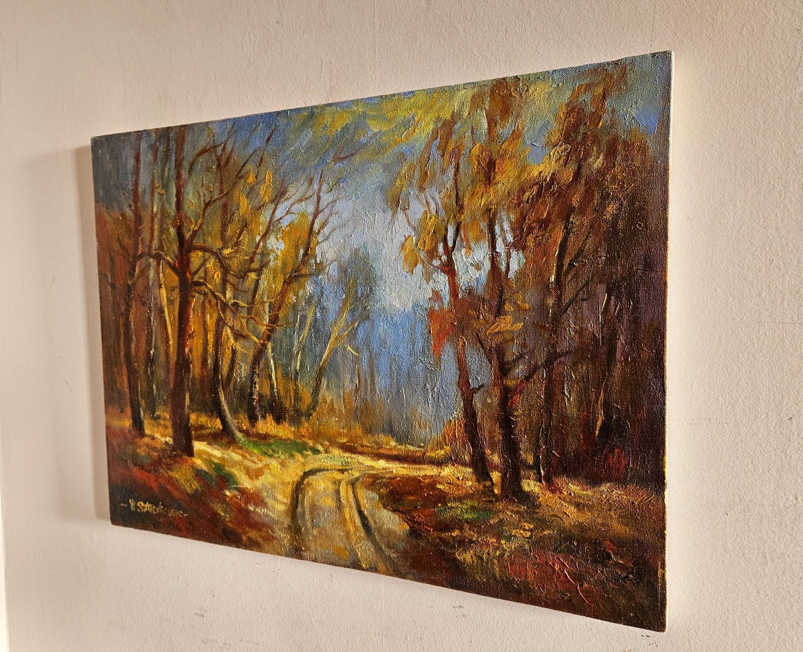 1982 Oil On Linen Entitled 'Path Through The Forest' By Polish Artist Starościak photo for sale