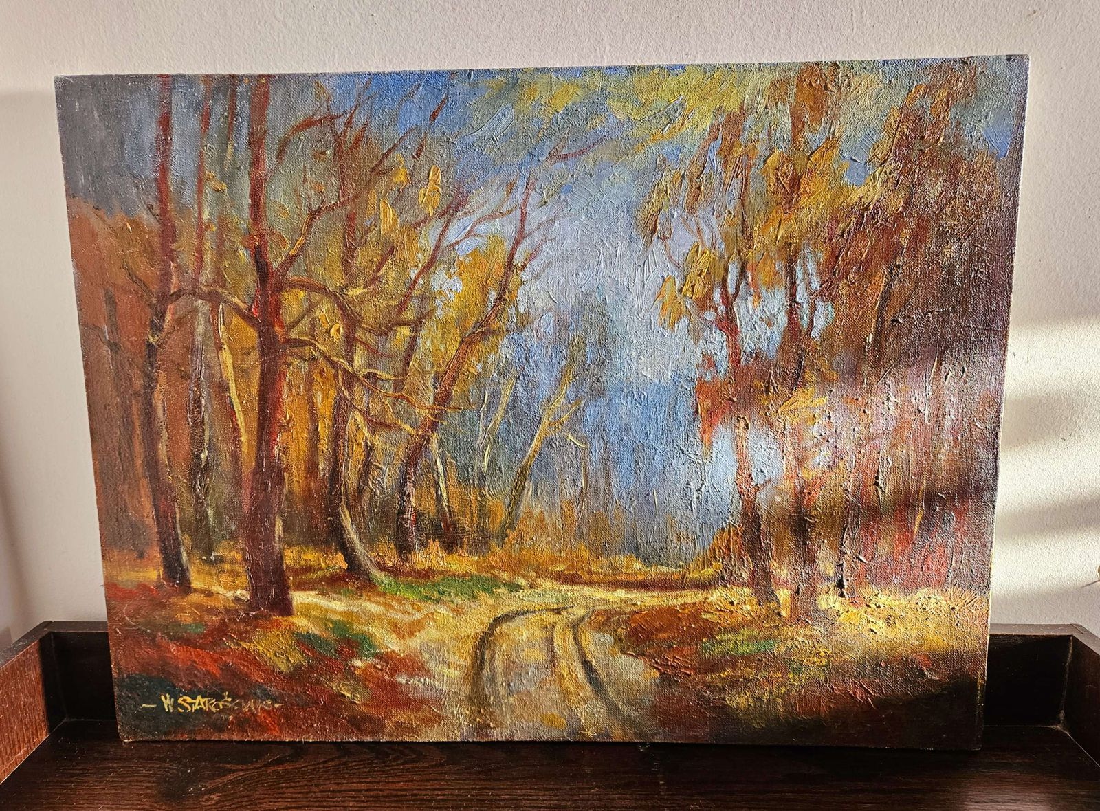 1982 Oil On Linen Entitled 'Path Through The Forest' By Polish Artist Starościak