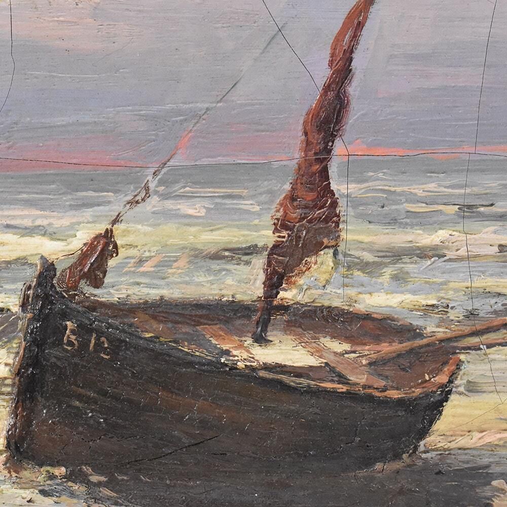 Antique Landscape Oil Painting, Small Seascape With Coast And Sea, 19th Century. photo Art