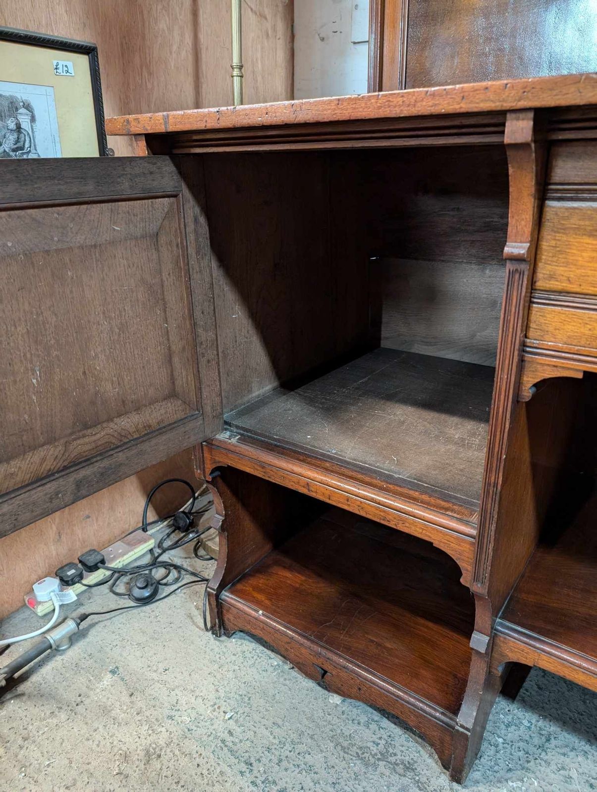 Large 20th Century Oak Sideboard With Cupboards, Drawer And Shelves photo for sale