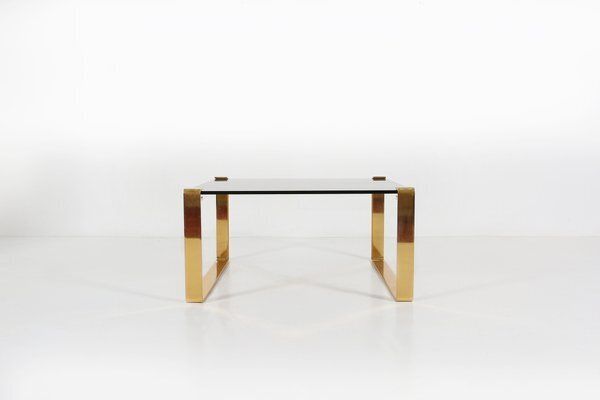 Mid Century Modern Coffee Table With Gold Plated Base And Glass Top, 1970s photo Furniture