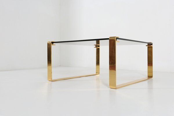 1137.0 Mid Century Modern Coffee Table With Gold Plated Base And Glass Top, 1970s photo