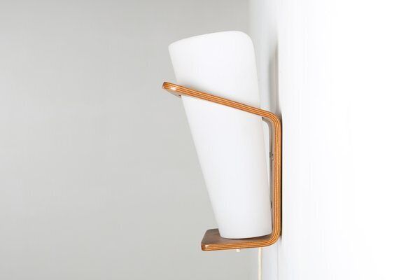 Wall Lamp In Curved Teak Plywood By Louis Kalff For Philips, 1959 photo buy