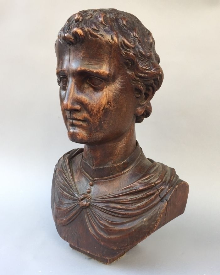 Wooden Bust Of A Young Man photo for sale