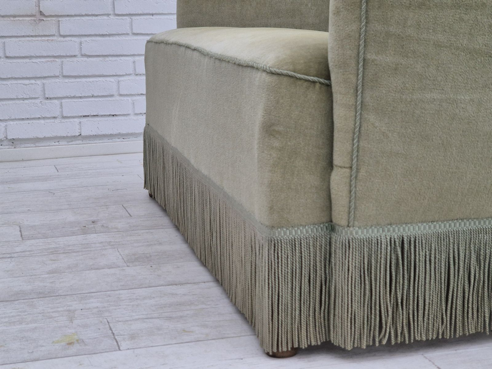 1960s, Danish 2 Seater Sofa, Original Condition, Green Furniture Velour. photo Furniture