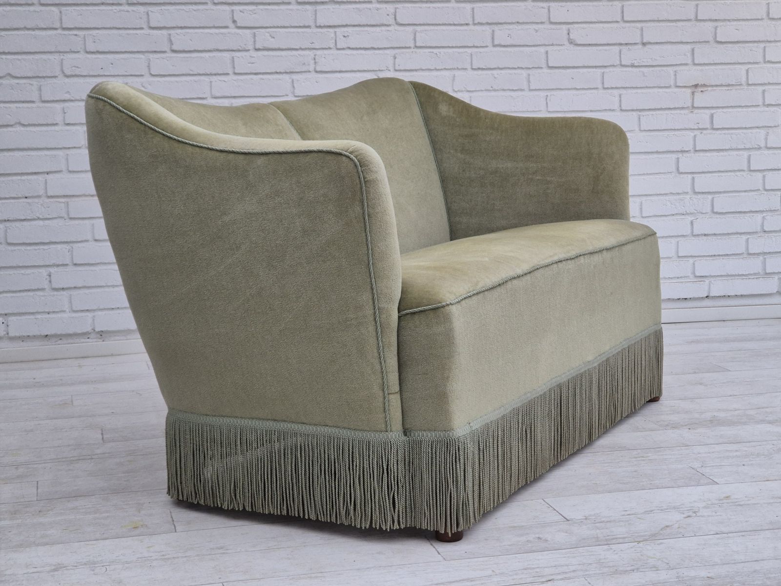 photo furniture 1960s, Danish 2 Seater Sofa, Original Condition, Green Furniture Velour.